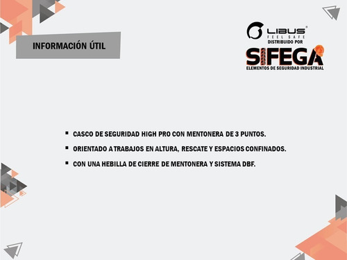 Imagen 5 de 6 de Casco De Seguridad En Altura Libus High Pro Blanco