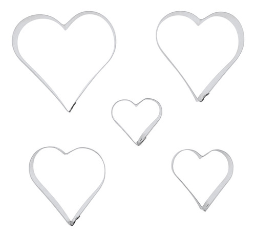5 Cortadores Galletas Forma Corazones Postres Reposteria Color Gris