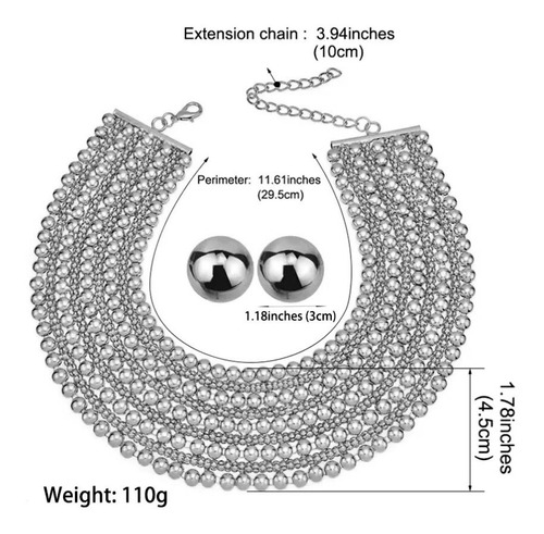 Imagen 3 de 9 de Set Collar Africano Con Aros Botón Tuerca. Acero Inoxidable