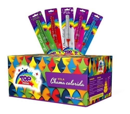 Imagem 1 de 8 de Vela De Aniversário Chama Colorida Top Festas Vulcão