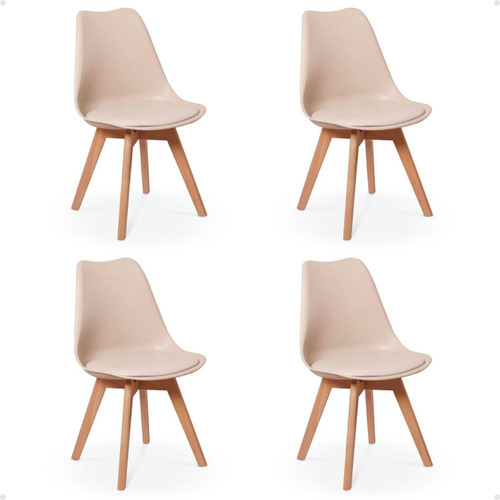 Kit 04 Cadeiras Eames Prime Wood Estofada Cor Nude