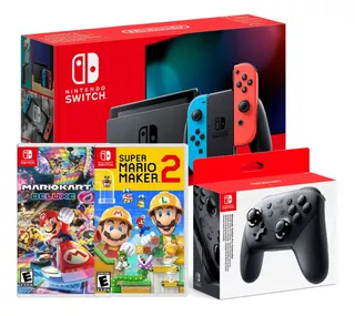 Nintendo Switch 2019 Neon Bateria + 2 Juegos Mario + Pro Con