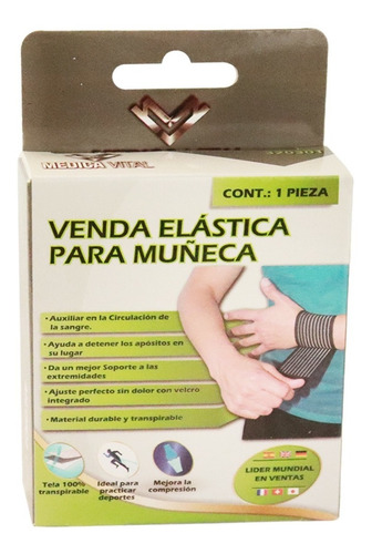 Imagen 1 de 6 de Venda Elastica Muñeca Ajusta Muñequera Vendaje Medica Vital