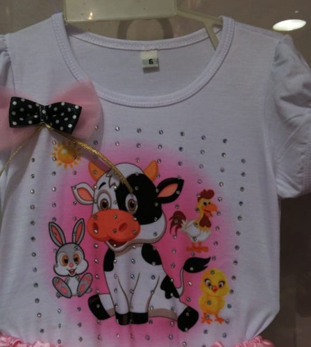 Remera Con Strass Vaca Lola  Mangas Prinesa Disfraz