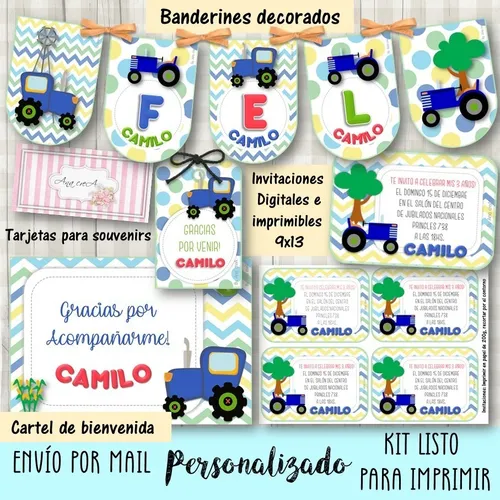 comprar Kit Personalizado Imprimible Tractores Mod.05 - Tractor Azul