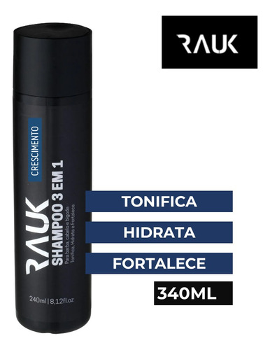 Kit 2 Shampoo Masculino 3x1 Barba Cabelo Crescimento Rauk