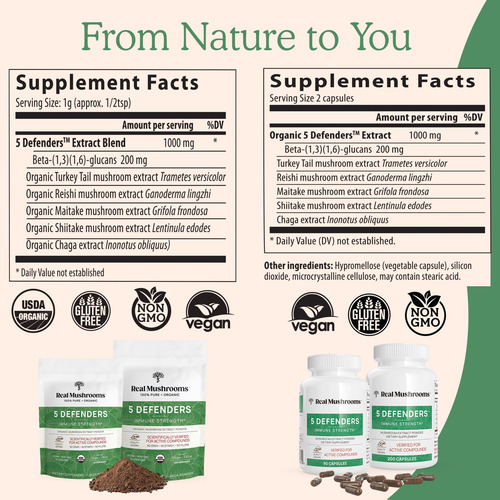 5 Defenders Organic Mushroom Extract Blend By Real Mushrooms