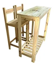 Comprar Combo Desayunador Barra 2 Banquetas Taburetes Respaldo Pino