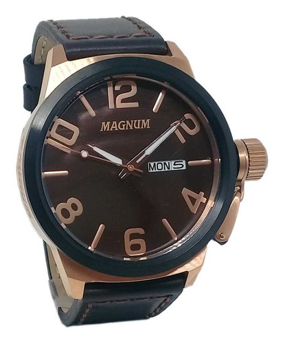 Relógio Masculino Magnum Analógico Ma33399z Marrom Couro