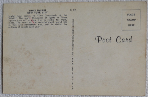 Postal New York 1960 Time Square Hotel Astor Cartel Chevrole (Usado)