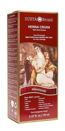 Imagen 2 de 2 de Tintura en crema semi permanente Surya Brasil Henna creme tono mahogany x 70mL