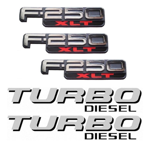 Imagem 1 de 6 de Kit Emblemas 3 - F-250 Xlt + 2x Adesivos Turbo Diesel Cinza