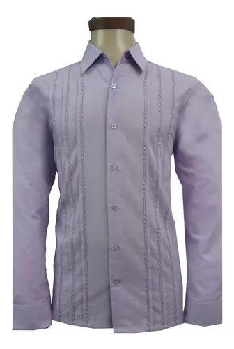 Camisa guayabera blanca bordada morado también tallas grandes
