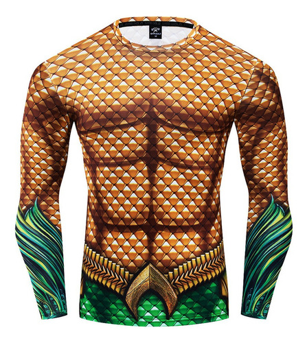 Camisa De Compresión Para Hombre Aquaman Estampada Manga Lar