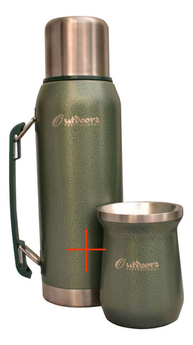 Termo 1l Outdoorz Con Pico Cebador 24hs Frio Calor Kit +mate