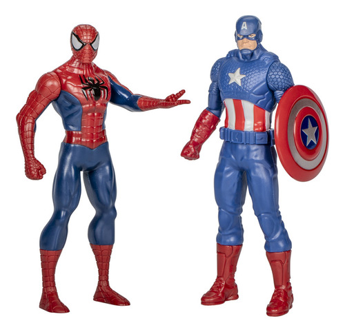 Kit 2 Bonecos Marvel Basics Homem Aranha & Capitão América