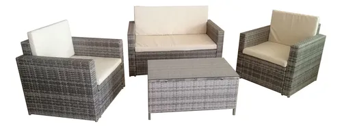 Juego De Jardín De Ratán Mesa De Vidrio + 3 Sillones Gris | Cuotas sin ...