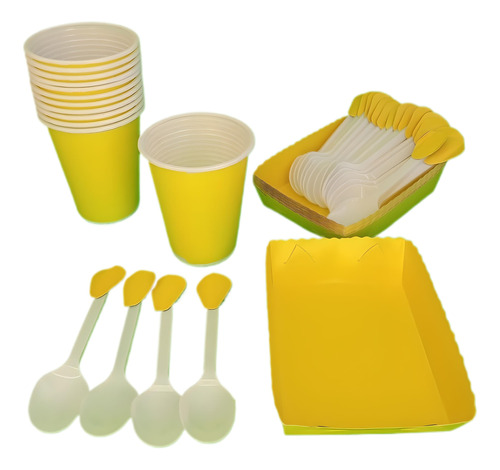 Kit Decoracion Amarillo Vasos+platos+cubiertos 12inv.