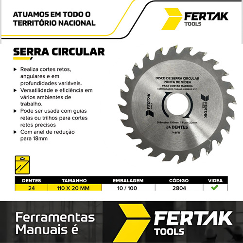 Kit 5 Discos Serra Circular 110mm 24 Dentes P/ Corte Madeira