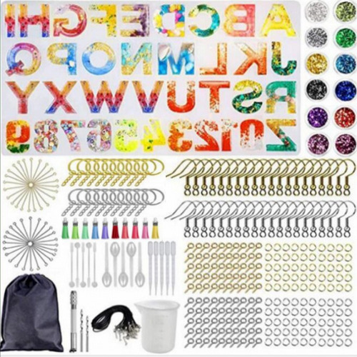 373-pack Silicone Resin Alphabet Diy Keyring Molds