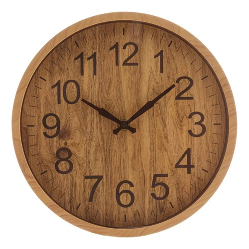 Relógio De Parede Estilo Madeira Decoração Boho Chic 30,5cm Cor da estrutura Marrom