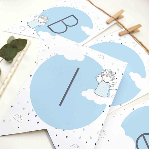 Imagen 2 de 8 de Kit Imprimible Angelito Bautismo Nene Varón Personalizado
