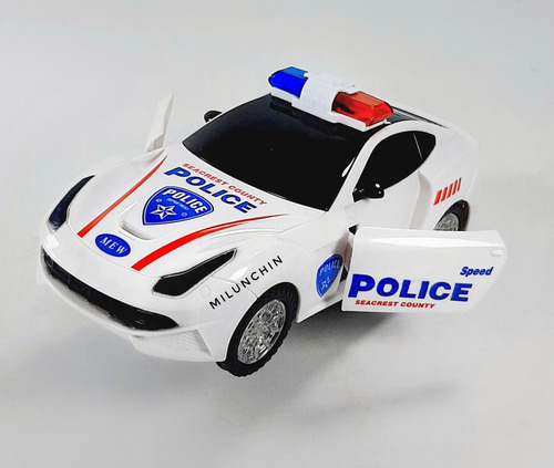 Auto De Policía Con Luces 3d Abre Sus Puertas Y Gira 360° Auto De Policía Blanco