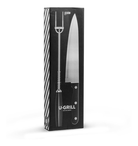 Set De Asador Cuchillo + Tenedor Parrilla Con Funda