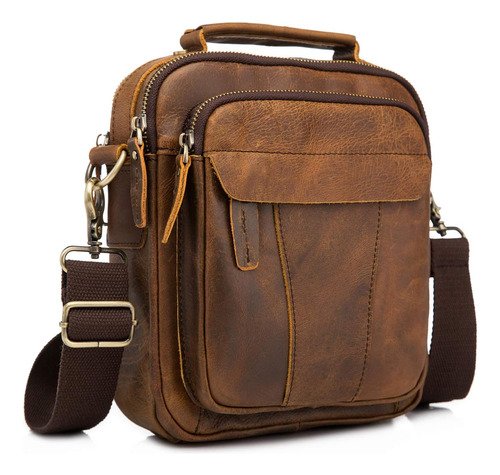 Leaokuu Bolso Bandolera De Cuero Crazy Horse Para Hombre, Ba