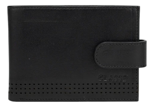 Carteira Masculina Classe Couro Versátil Com Fecho Cor Preto M241-1 Desenho Do Tecido Liso