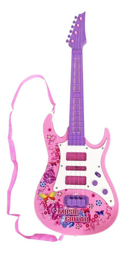 Guitarra Infantil Elétrica Luz E Som Musica Cor: Rosa
