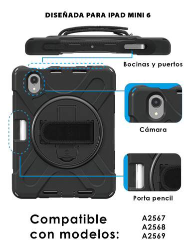 Teknet Funda Correa Para iPad Mini 7 2024 8.3 A17 Pro Color Negro