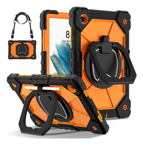 Funda Híbrida De Pc Negra Y Naranja Para Samsung Galaxy Tab