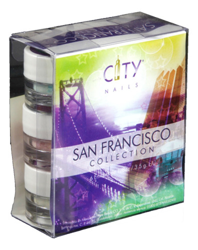 Polvo Acrílico San Francisco Collection City Nails 6 Tonos