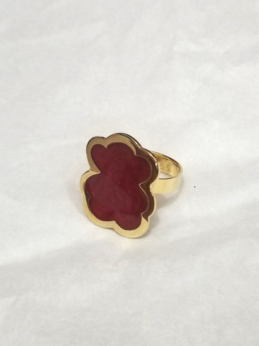 Hermoso Anillo De Oso Con Coral Rojo De Chapa De Oro 18k 