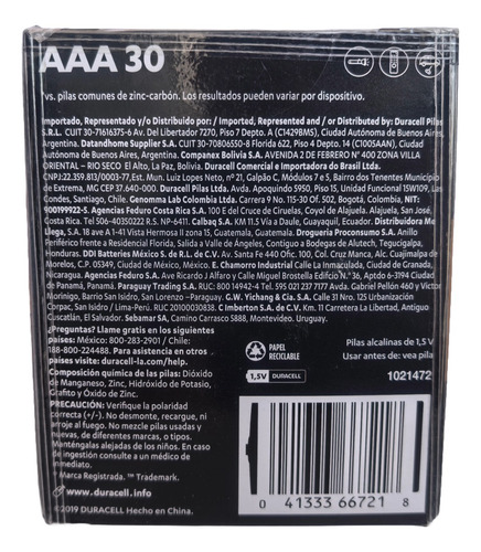 Pilas Aaa Alcalinas Duracell 1.5v 6 Pkt De 5 Total 30