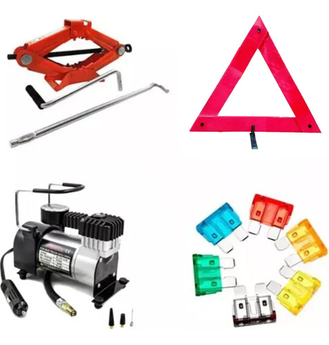Kit Seguridad Auxilio Auto 4 En 1 Crique Compresor Balizas