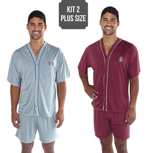 Kit 2 Pijama Adulto Masculino Verão Plus Size Aberto Botões