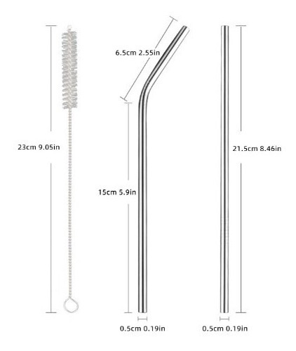 Kit 2 Canudos Aco Inox Metal Reutilizável + Escova