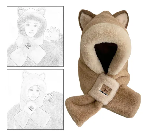 2 Bufanda Con Capucha De Felpa, Sombrero De Invierno, Caqui