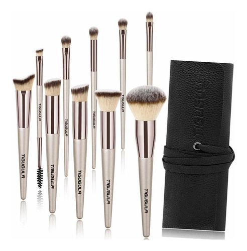 Pinceles De Maquillaje 10 Pc De Oro Kit Cepillo De Maqu...