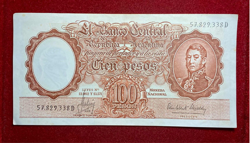 Billete 100 Pesos Argentina 1965 Bottero 2071 Fa Serie D
