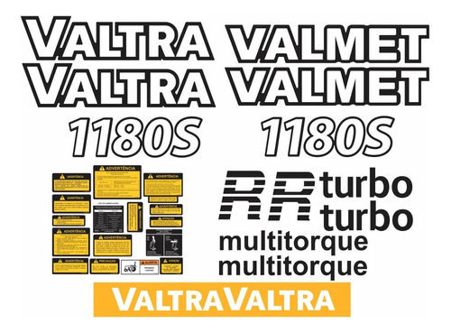 Kit Adesivos Compatível Trator Valtra 1180s Turbo+ Etiquetas Cor TRATOR VALTRA VALMET 1180S