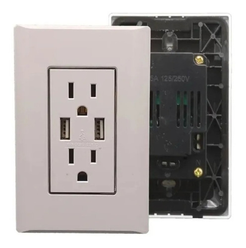 Contacto Duplex + 2 Tomas Usb Doble 15 A. 125/250v Blanco 