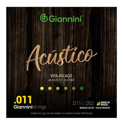Encordoamento Cordas Violão Aço 011 Giannini Acústico Gespw