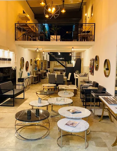 Mesa Arrime Marbella Ø50 Mármol Negro Marquina Hierro. Sale