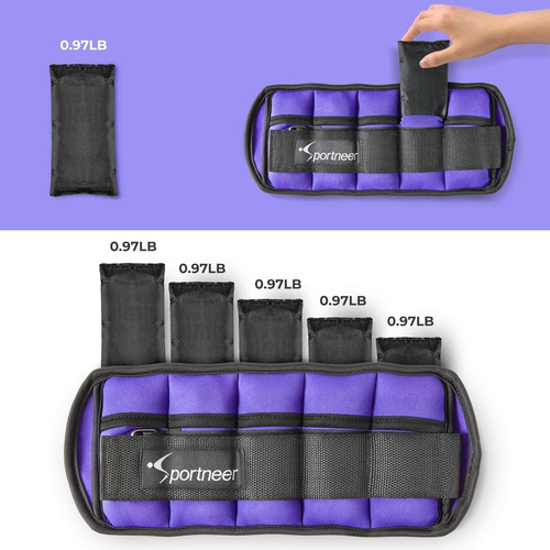 Tobilleras Deportivas Con Peso Ajustable Hasta 5 Lb Violeta