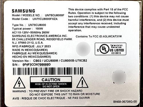 Fuente Samsung Un75cu8000f Un75cu8000fxza Bn44-01112b (Usado)
