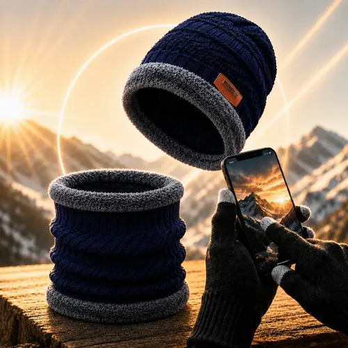 Kit Touca Gorro Cachecol Luva Touch Inverno Frio Masculino