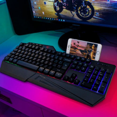Teclado Gamer Rgb Usb Havit Kb488l Con Soporte Para Celular